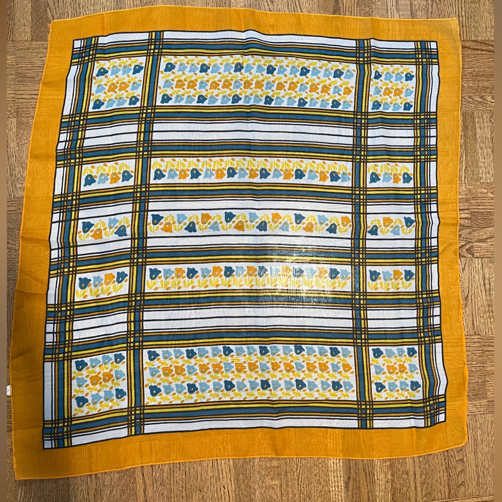🌸 Yellow and Blue Patterned Scarf. Made in Italy. (3 for $25)